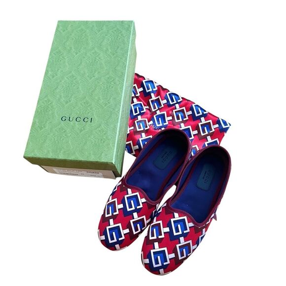 Gucci Satin Voyage Eco Geometric Print Slippers Flats Size 12 Women’s  10 Men’s - Picture 11 of 11